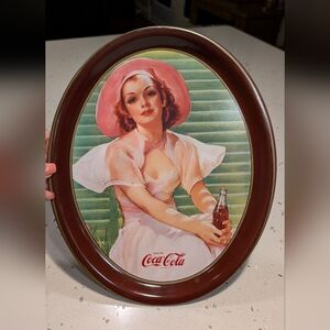 Vintage Coca-Cola Metal Serving Tray Bradshaw Crandell's Pink Hat Girl 1977